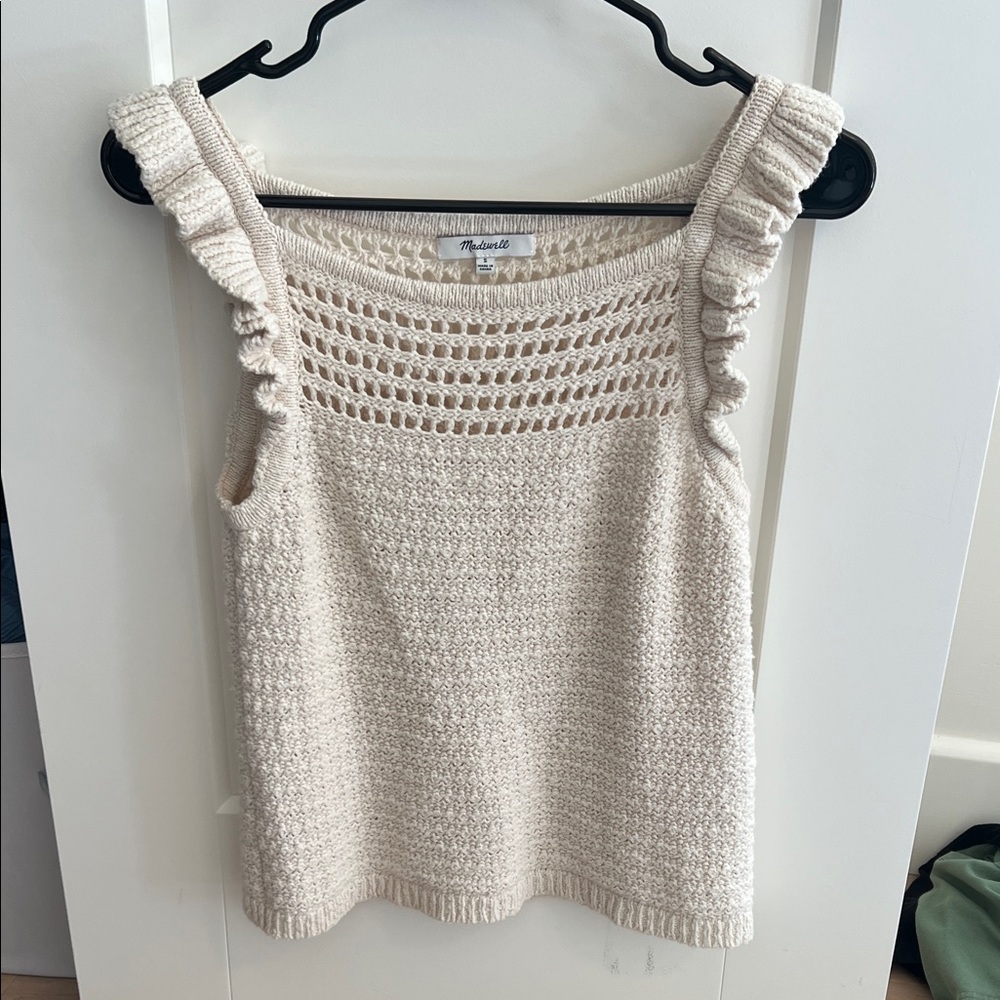 Madewell Cream Crochet Knit Ruffle Strap Tank Top size S